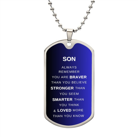 Son Luxury Military Dog Tag Necklace Blue