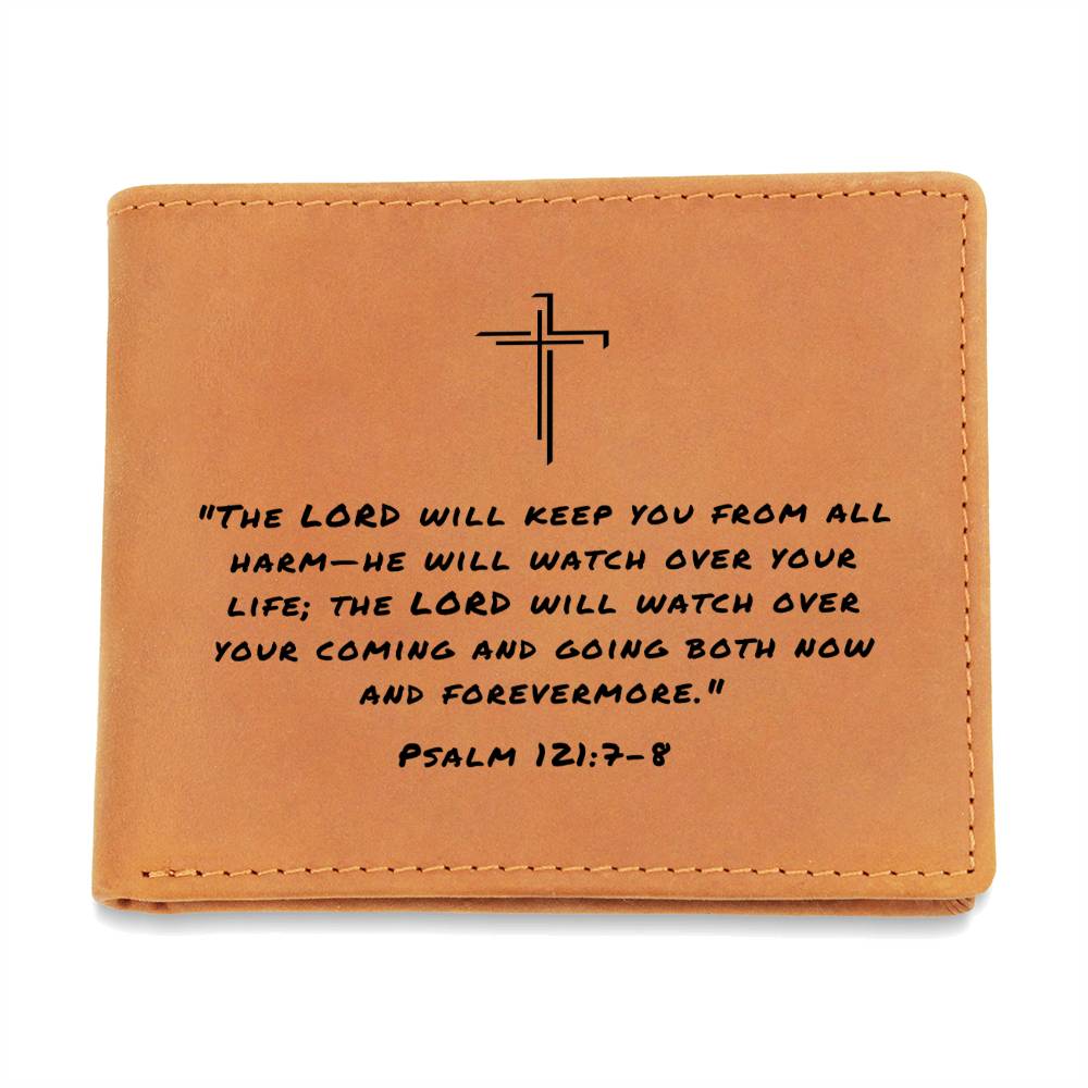 The Lord Will Keep You From All Harm Psalm 121:7-8 Graphic Leather Wallet