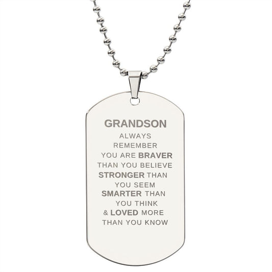 Grandson Engraved Dog Tag Necklace