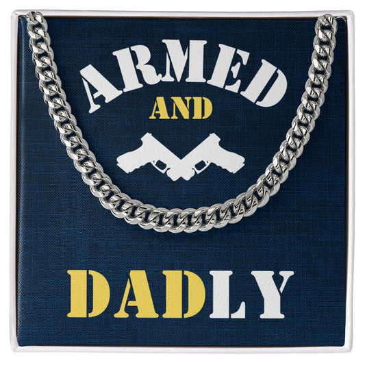 Armed and Dadly Cuban Link Chain Blue