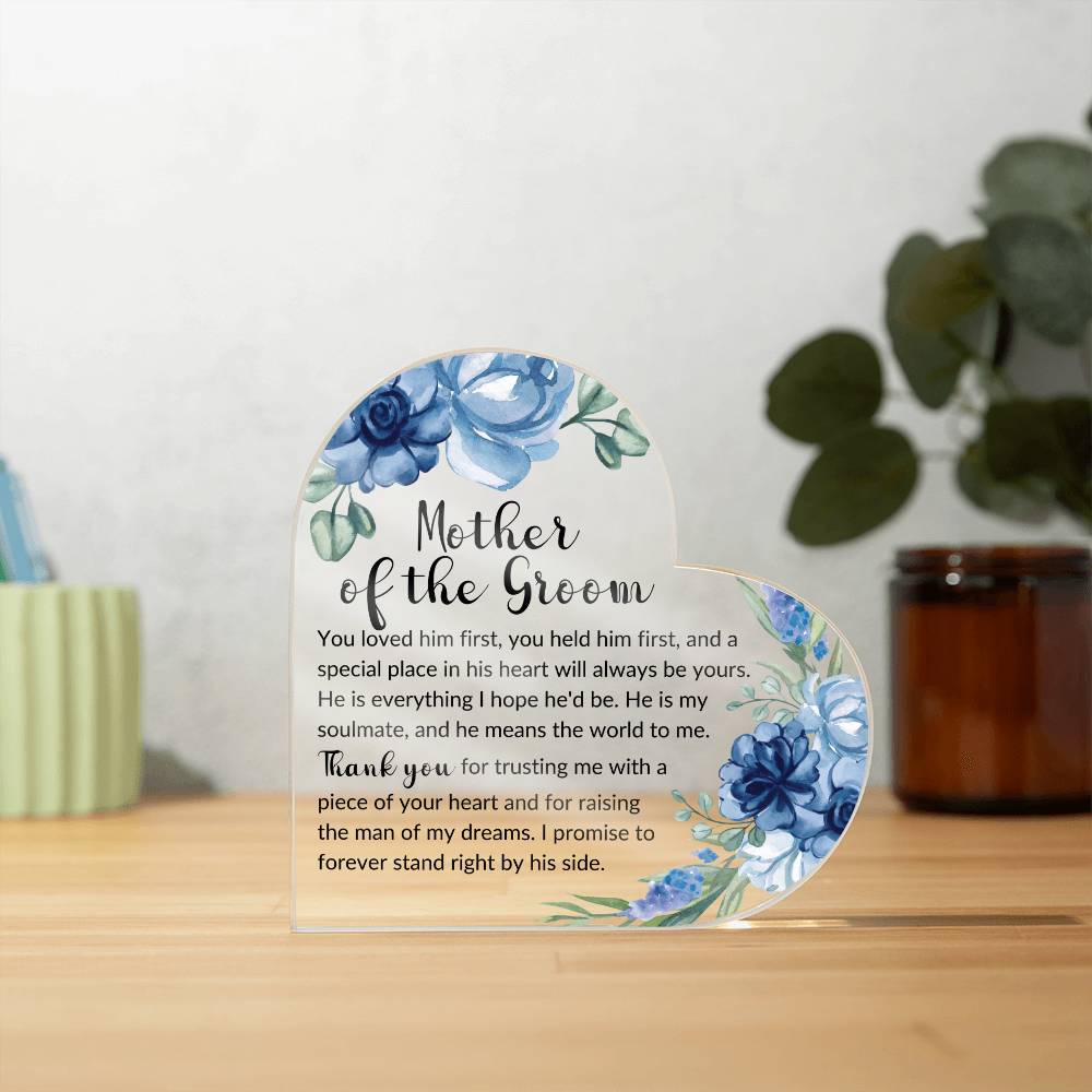 Mother of the Groom Blue Heart Acrylic Plaque