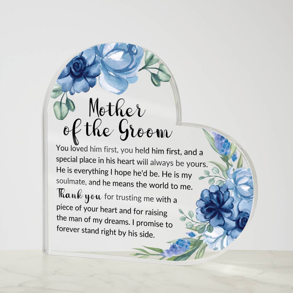 Mother of the Groom Blue Heart Acrylic Plaque