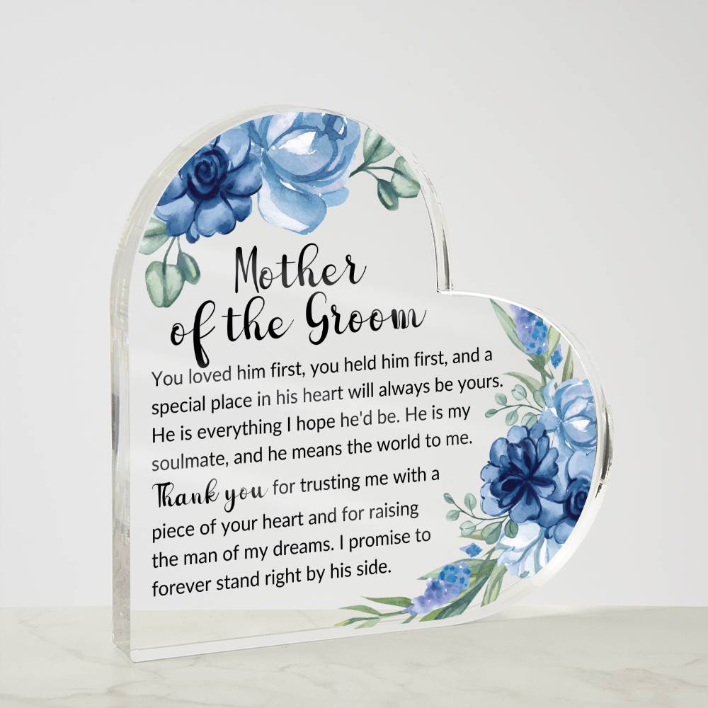 Mother of the Groom Blue Heart Acrylic Plaque