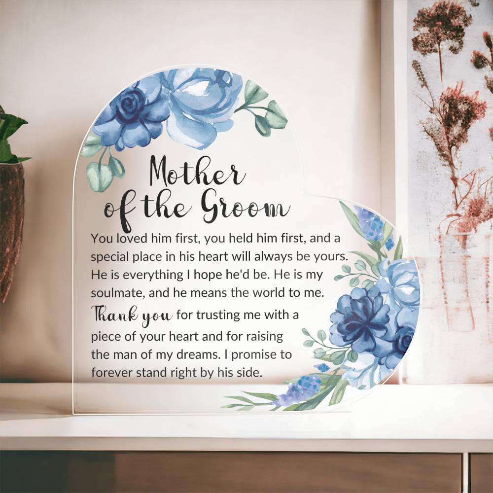 Mother of the Groom Blue Heart Acrylic Plaque