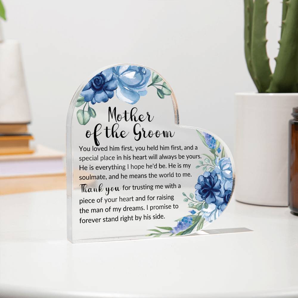 Mother of the Groom Blue Heart Acrylic Plaque