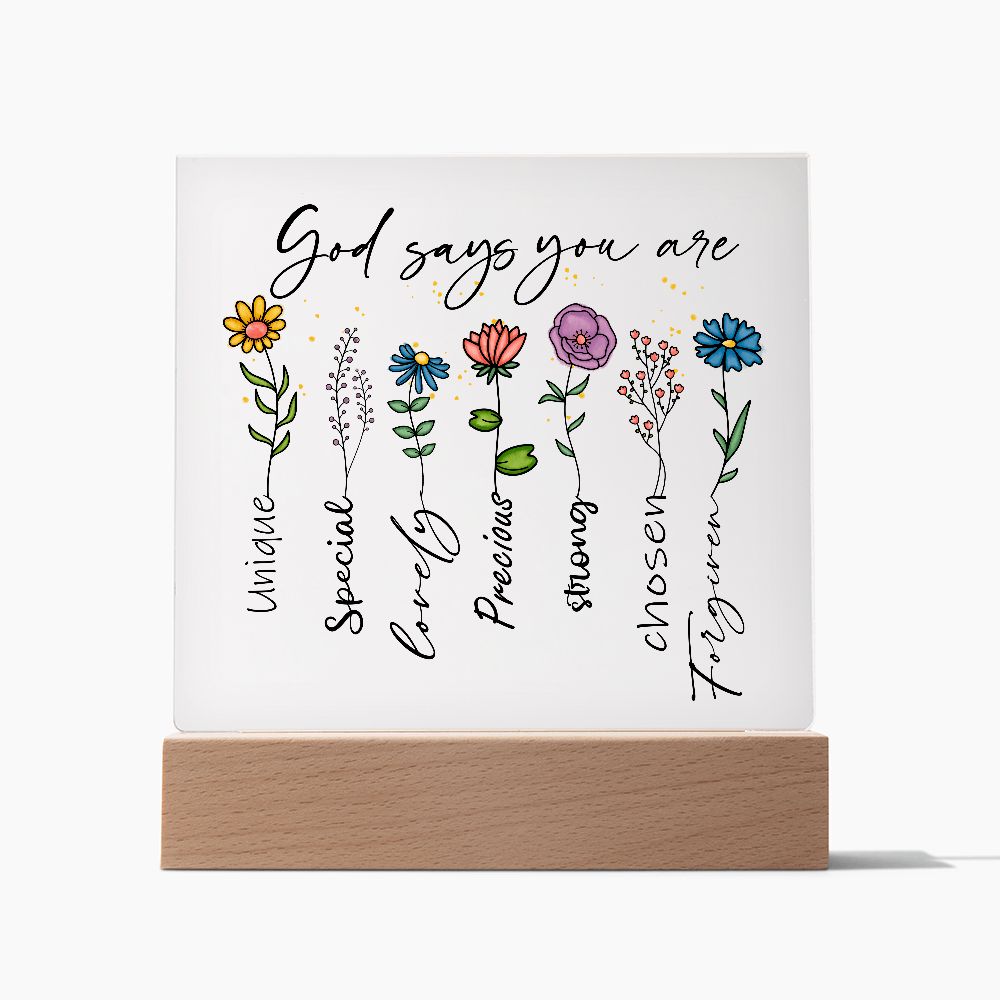 God Says You Are Flowers Affirmation Night Light