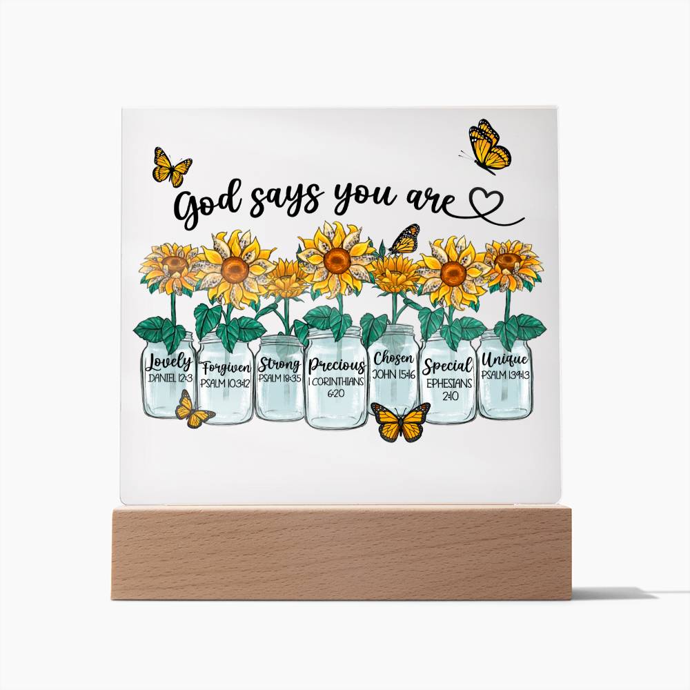 God Says You Are Sunflowers + Butterflies Acrylic Plaque
