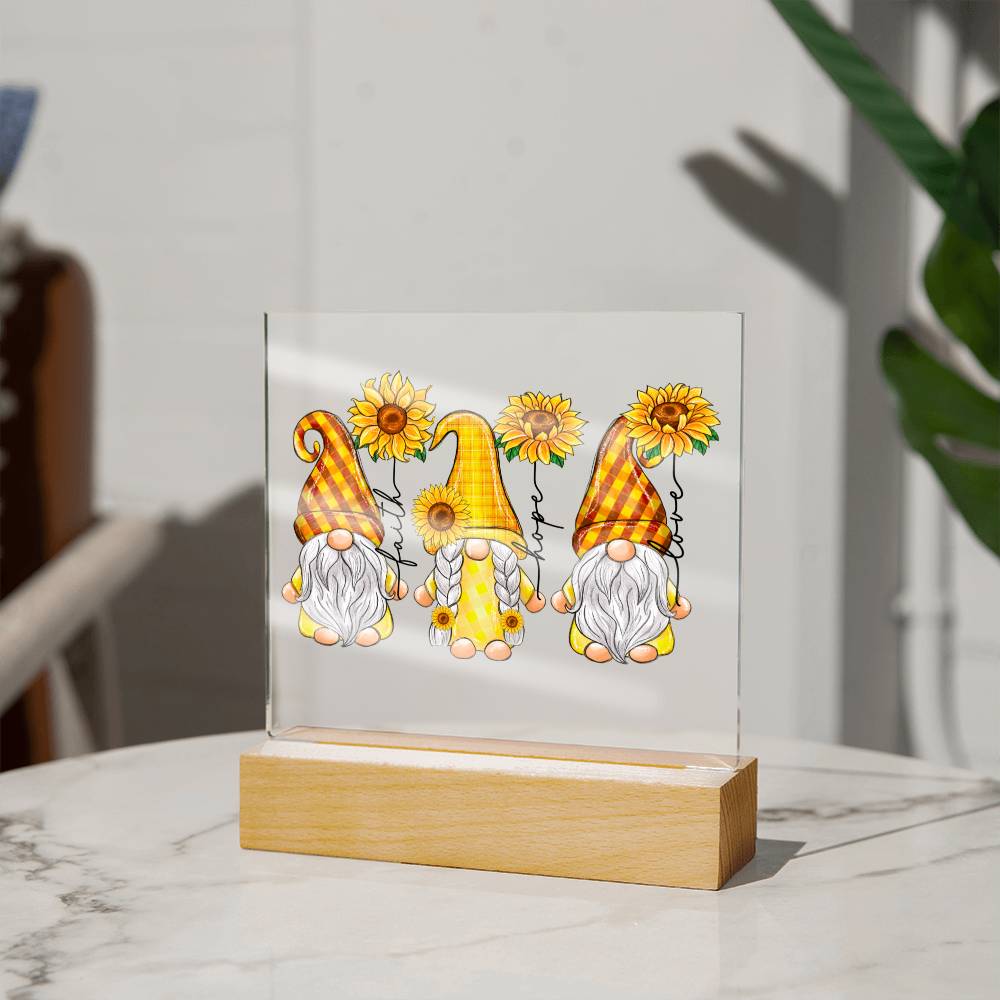 Faith Hope Love Sunflower Gnomes Acrylic Plaque