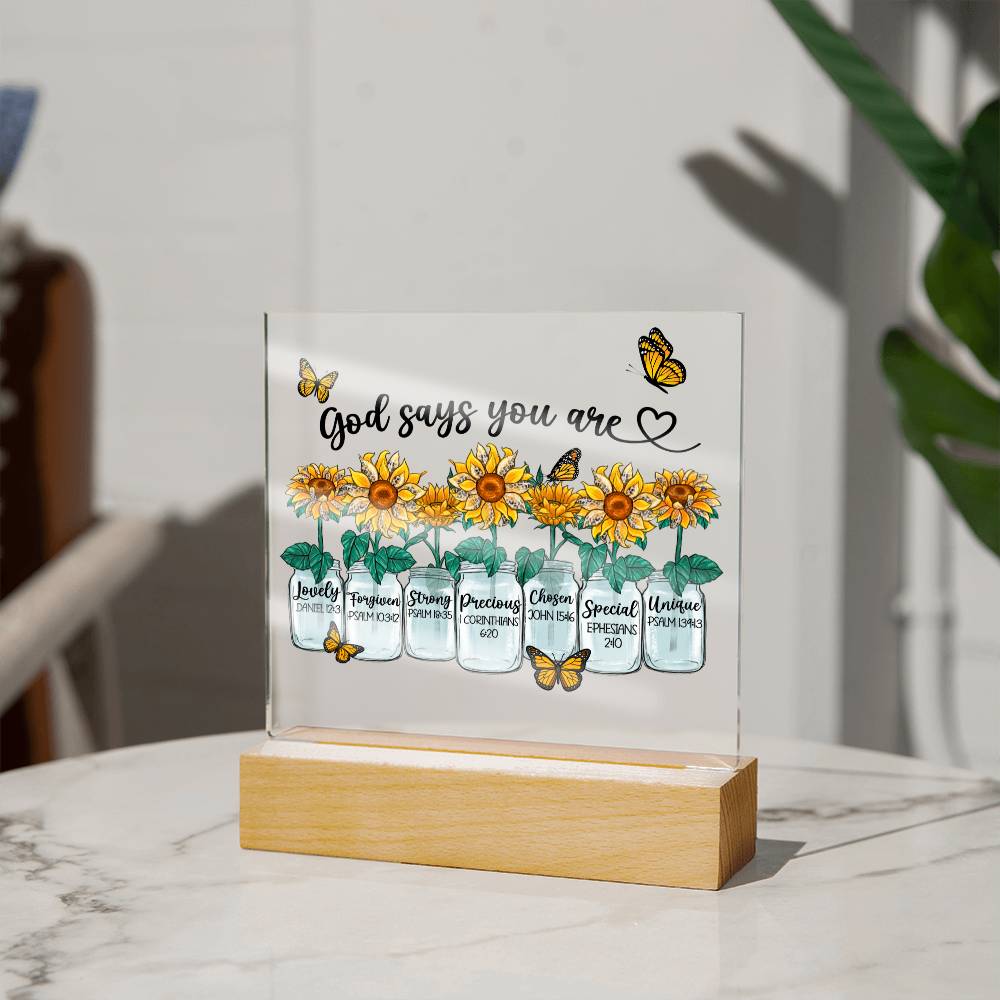 God Says You Are Sunflowers + Butterflies Acrylic Plaque