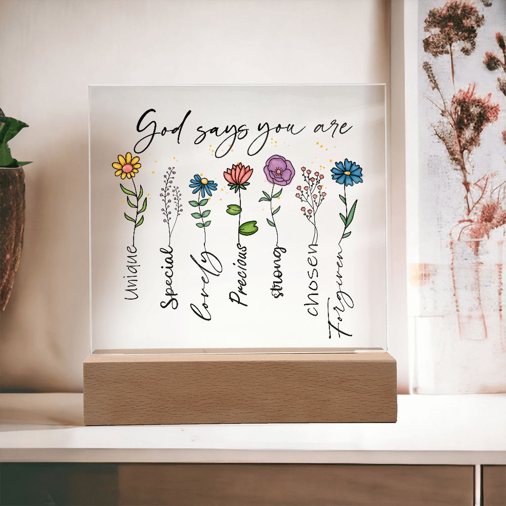 God Says You Are Flowers Affirmation Night Light