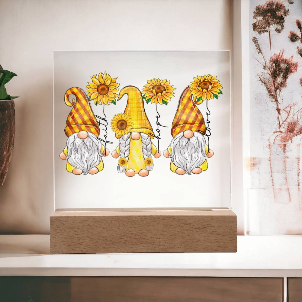 Faith Hope Love Sunflower Gnomes Acrylic Plaque