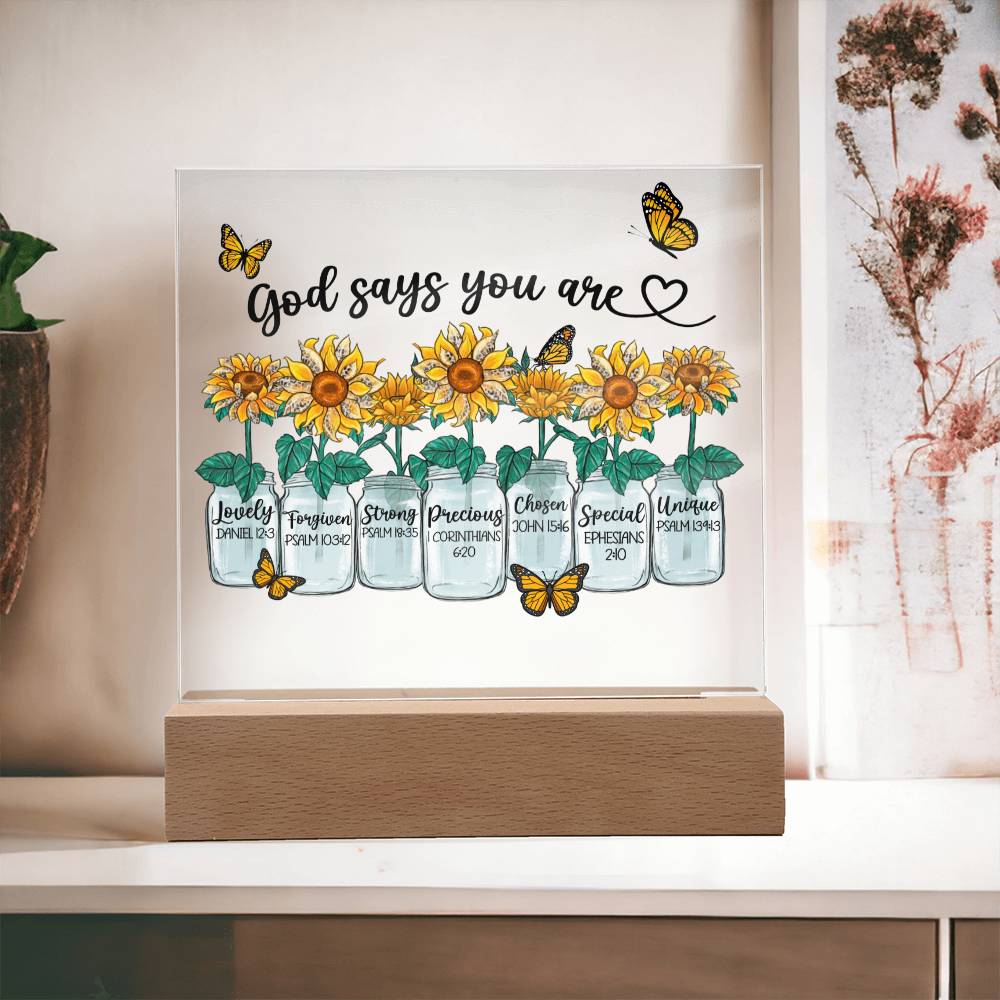 God Says You Are Sunflowers + Butterflies Acrylic Plaque