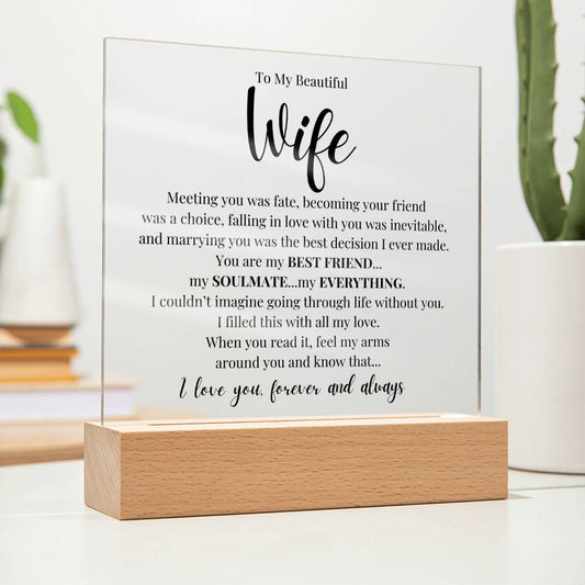 To My Beautiful Wife "Meeting You Was Fate" LED Acrylic Plaque