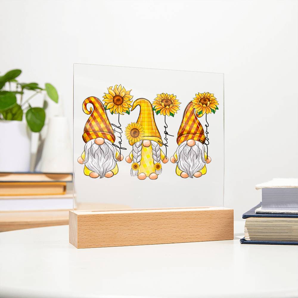 Faith Hope Love Sunflower Gnomes Acrylic Plaque