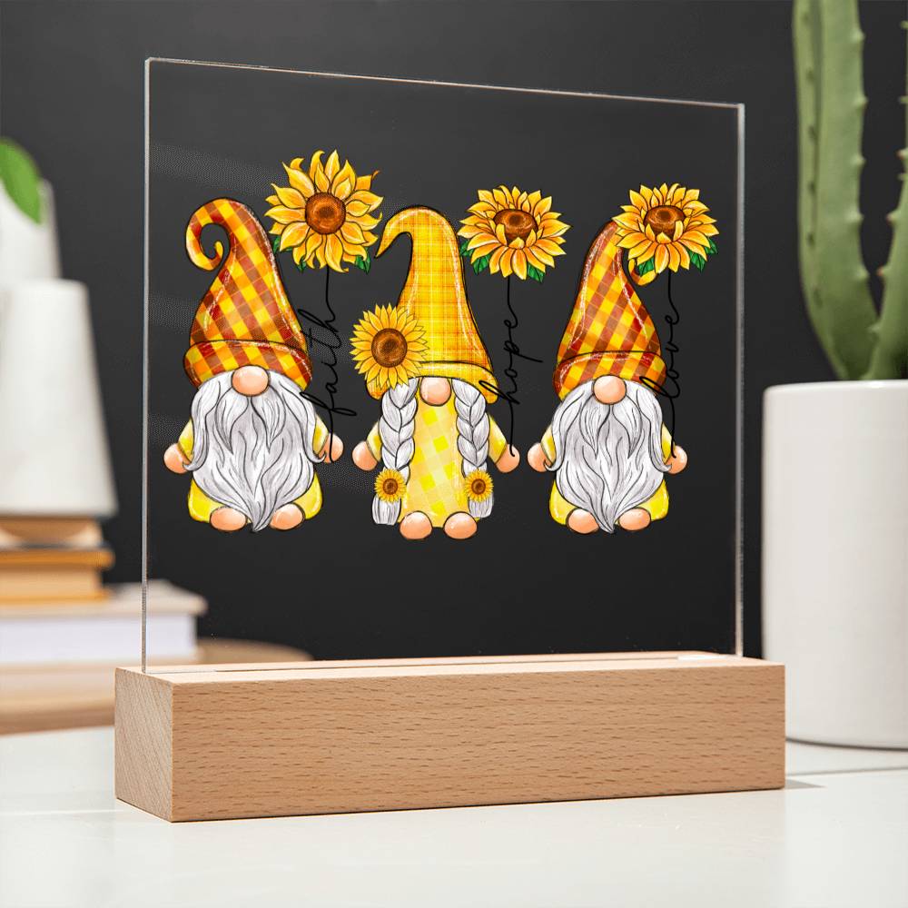 Faith Hope Love Sunflower Gnomes Acrylic Plaque