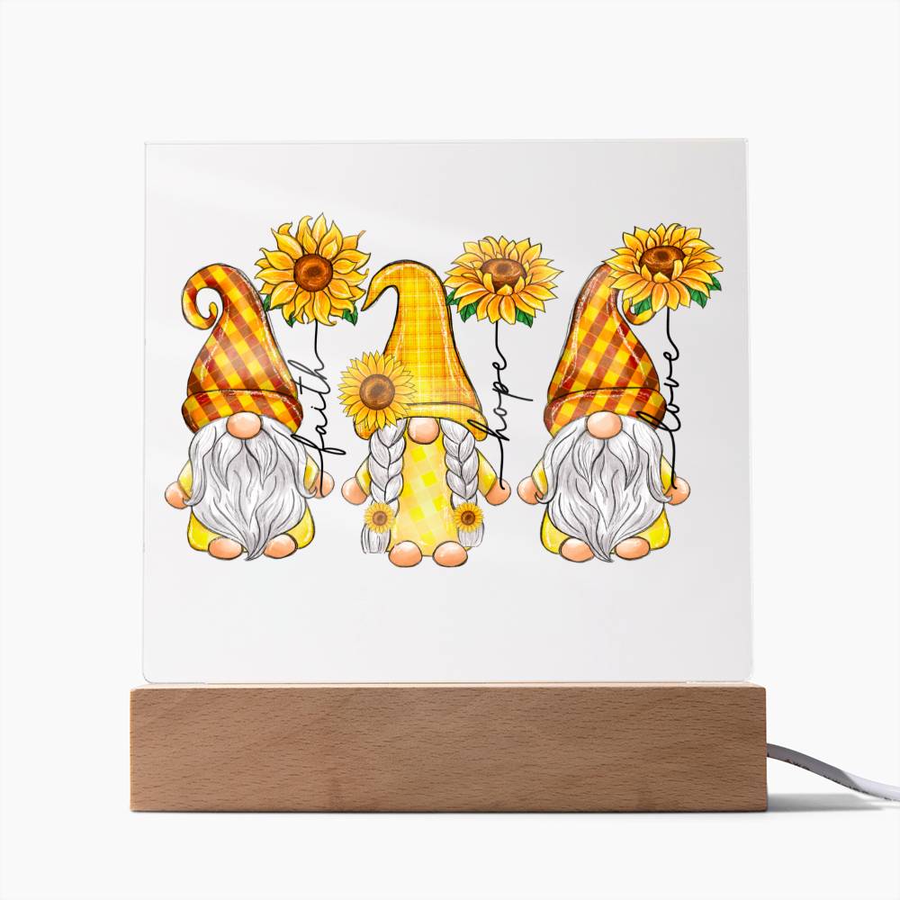 Faith Hope Love Sunflower Gnomes Acrylic Plaque