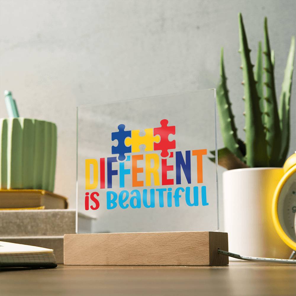 Different Is Beautiful LED Acrylic Plaque - Autism Awareness