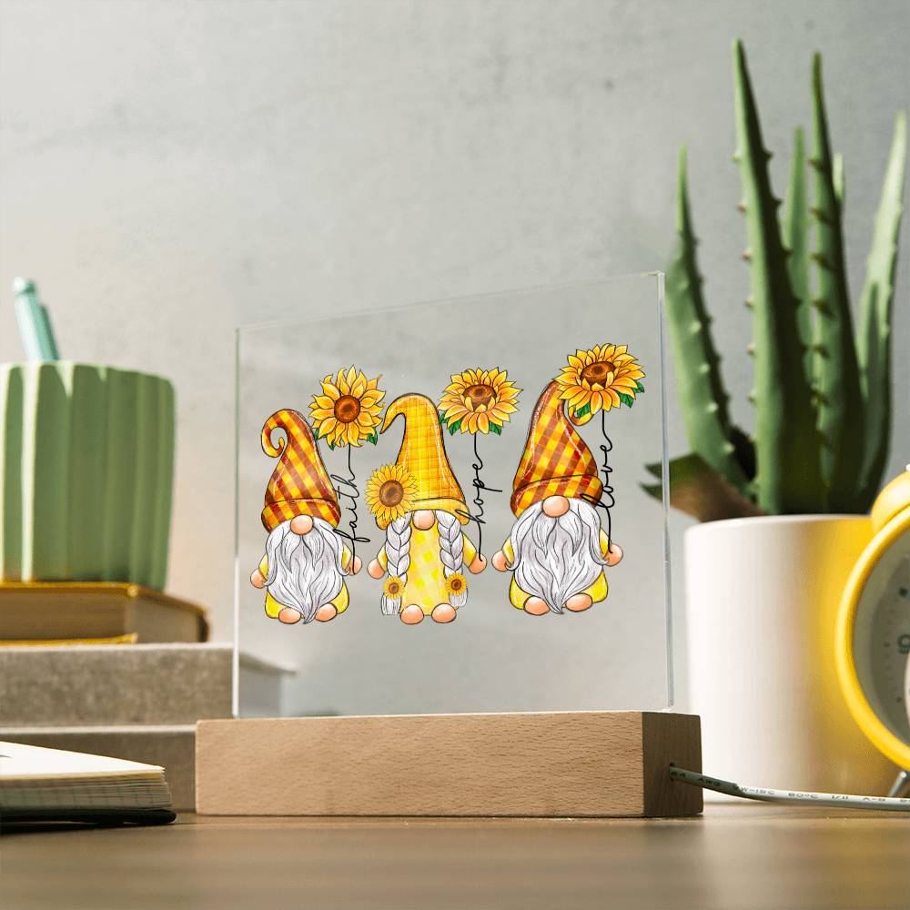 Faith Hope Love Sunflower Gnomes Acrylic Plaque