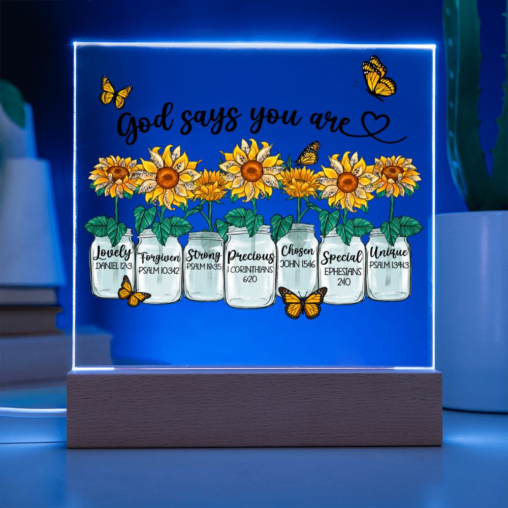 God Says You Are Sunflowers + Butterflies Acrylic Plaque