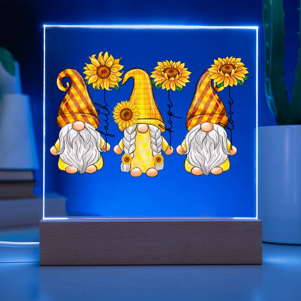 Faith Hope Love Sunflower Gnomes Acrylic Plaque