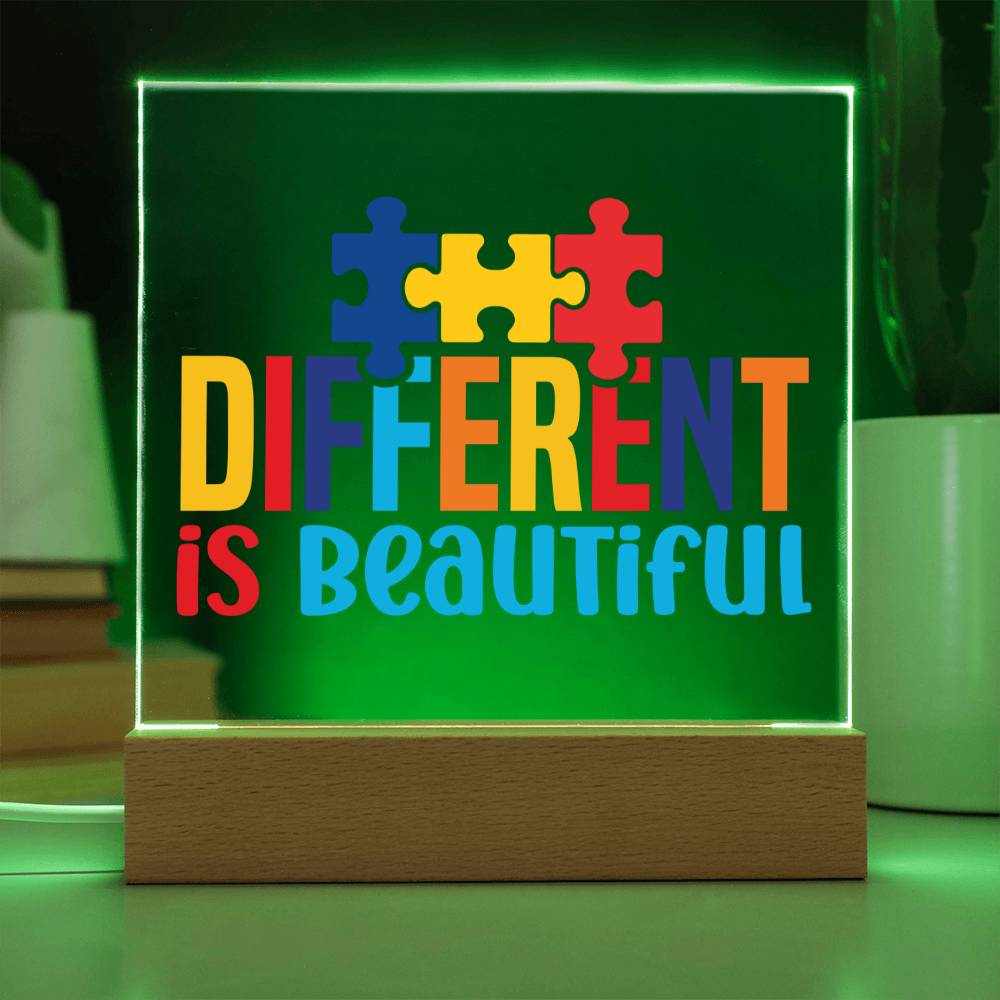 Different Is Beautiful LED Acrylic Plaque - Autism Awareness