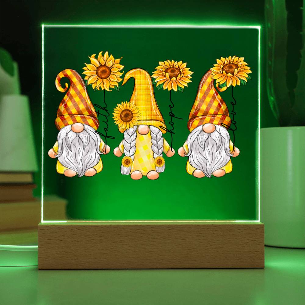 Faith Hope Love Sunflower Gnomes Acrylic Plaque