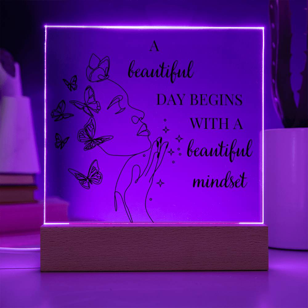 A Beautiful Day Begins With A Beautiful Mindset Line Art LED Acrylic Plaque