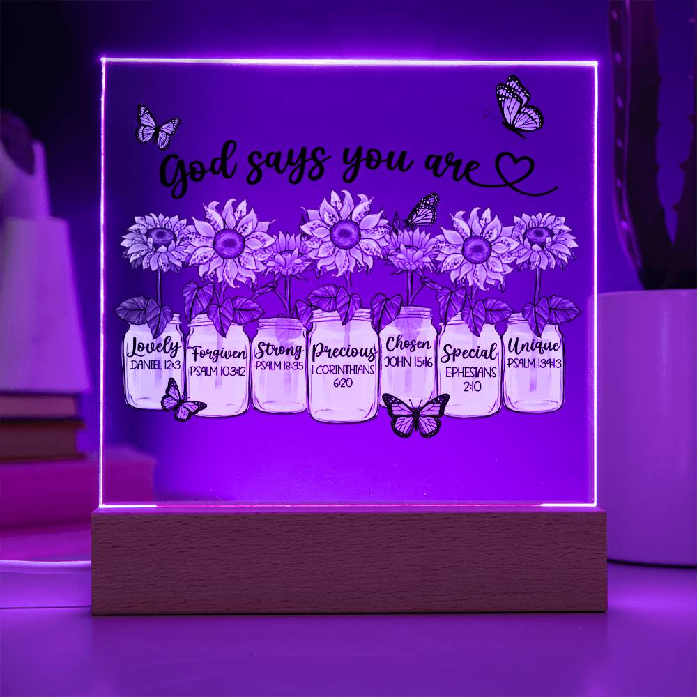 God Says You Are Sunflowers + Butterflies Acrylic Plaque