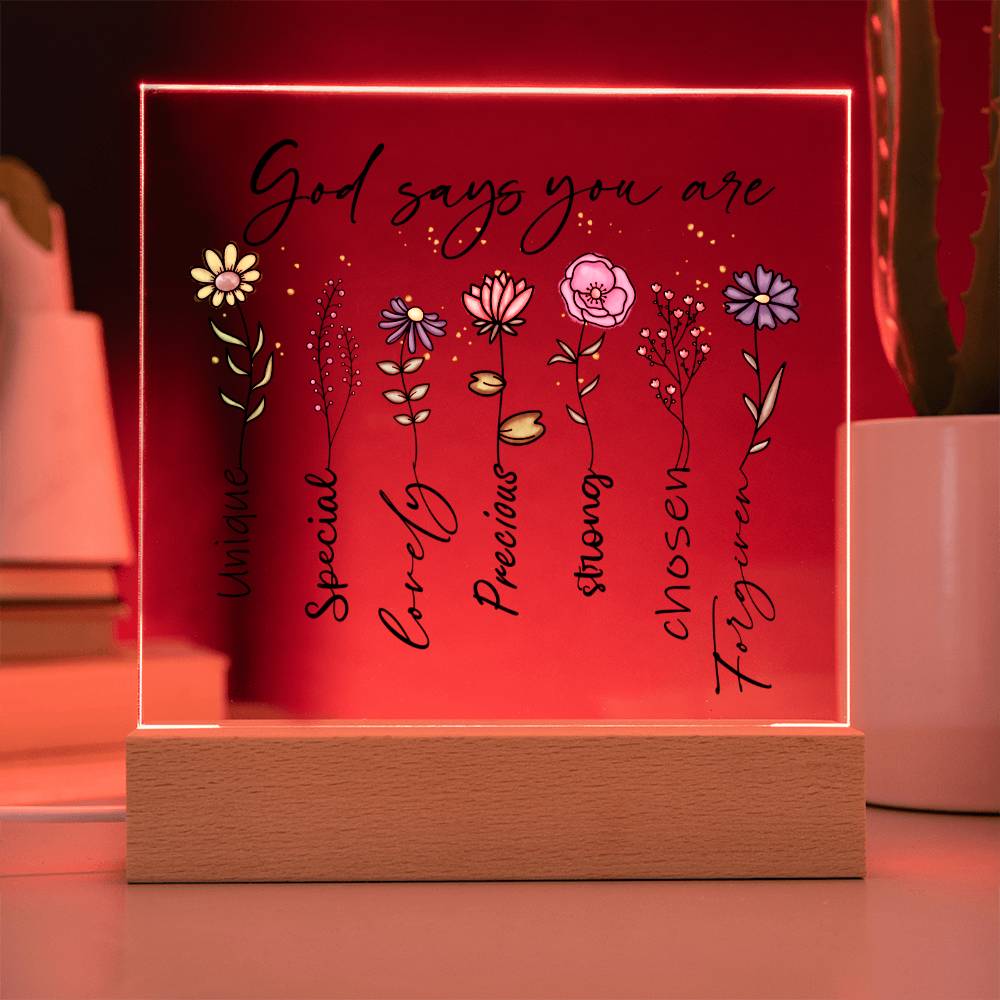 God Says You Are Flowers Affirmation Night Light
