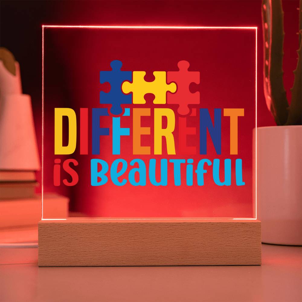 Different Is Beautiful LED Acrylic Plaque - Autism Awareness