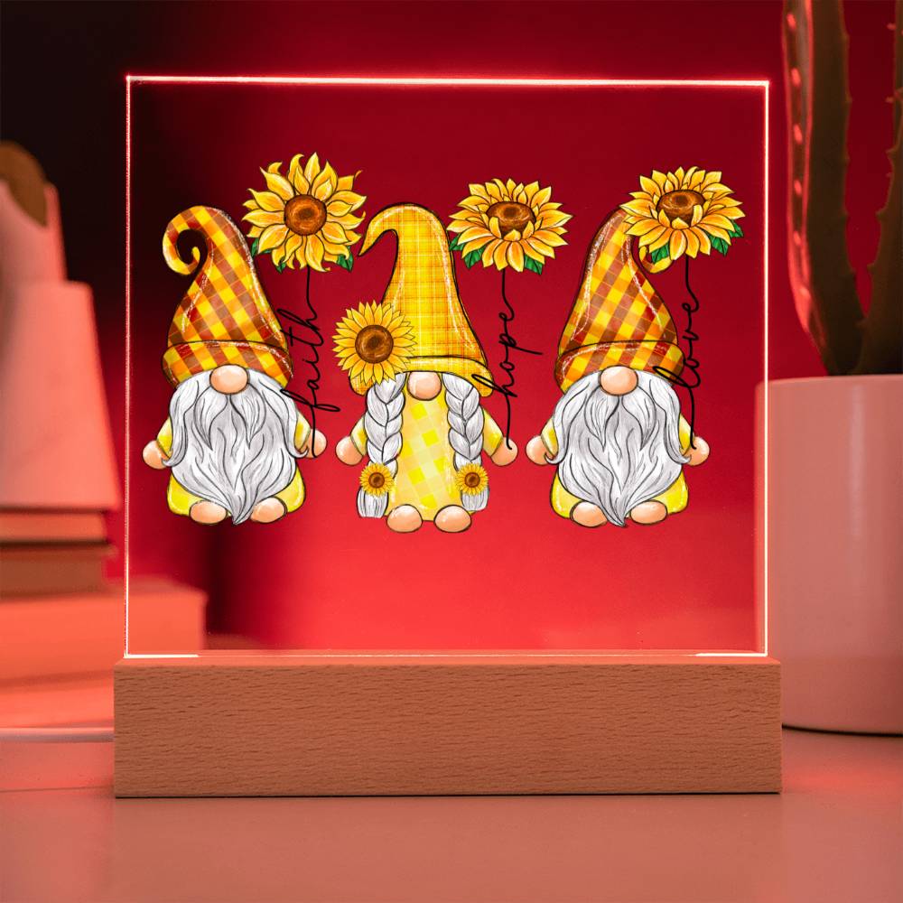 Faith Hope Love Sunflower Gnomes Acrylic Plaque