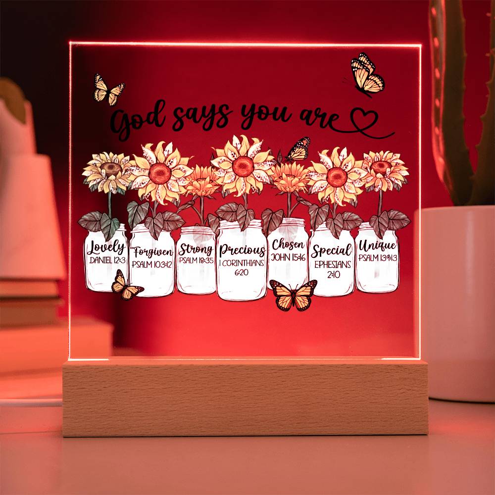 God Says You Are Sunflowers + Butterflies Acrylic Plaque