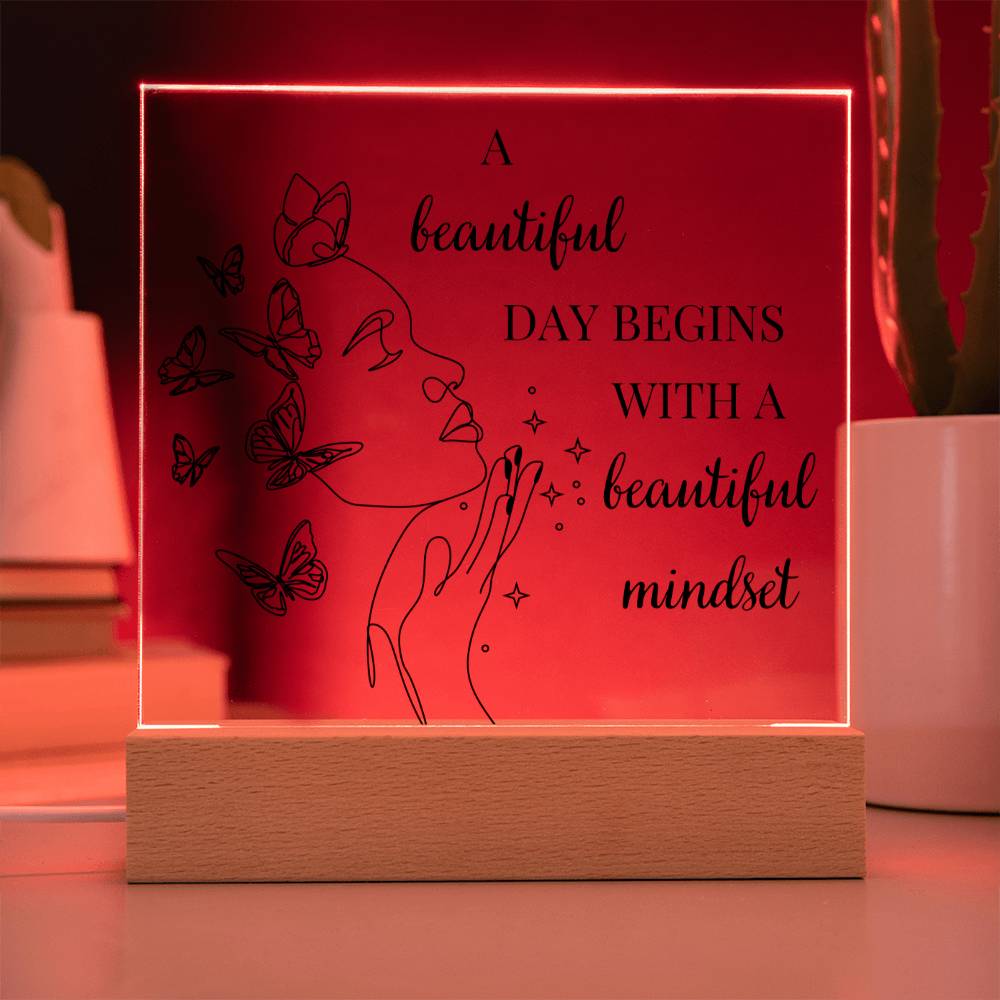 A Beautiful Day Begins With A Beautiful Mindset Line Art LED Acrylic Plaque