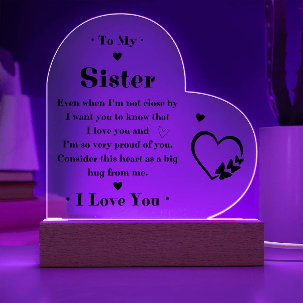 To My Sister LED Acrylic Heart