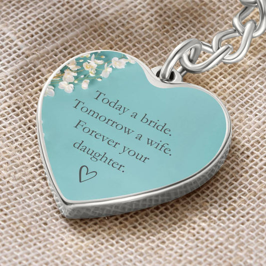 Forever Your Daughter Blue Graphic Heart Keychain