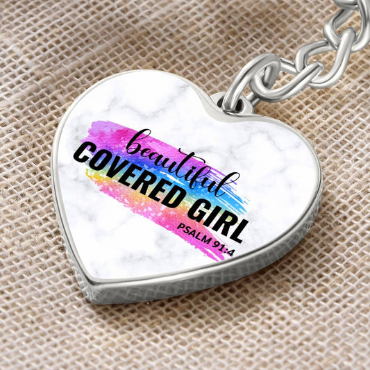 Beautiful Covered Girl Graphic Heart Keychain