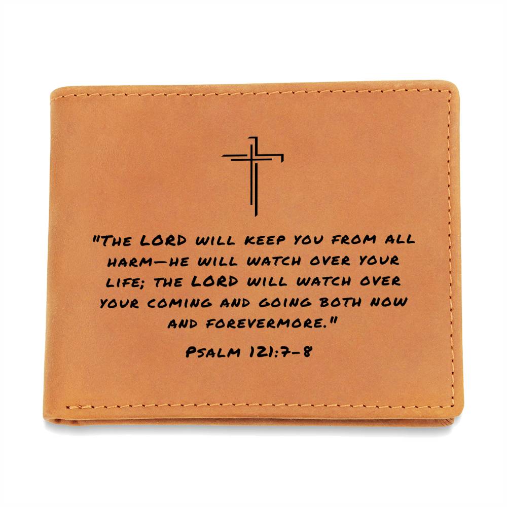 The Lord Will Keep You From All Harm Psalm 121:7-8 Graphic Leather Wallet