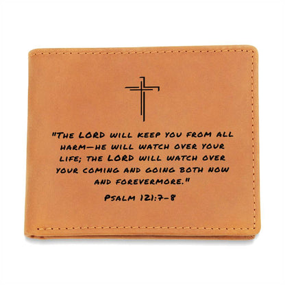 The Lord Will Keep You From All Harm Psalm 121:7-8 Graphic Leather Wallet