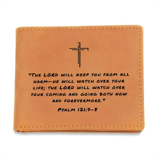 The Lord Will Keep You From All Harm Psalm 121:7-8 Graphic Leather Wallet