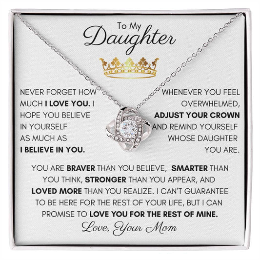 Daughter - Adjust Your Crown - Love, Mom - Love Knot Necklace