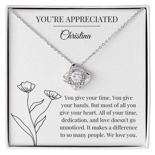 You're Appreciated Personalized Love Knot Necklace