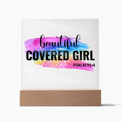 Beautiful Covered Girl  - Psalm 91:4 Acrylic Plaque