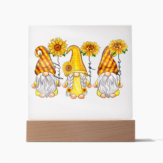 Faith Hope Love Sunflower Gnomes Acrylic Plaque