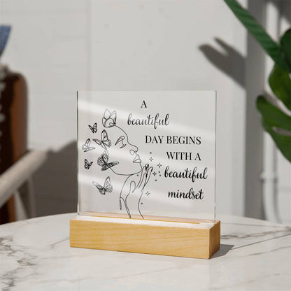 A Beautiful Day Begins With A Beautiful Mindset Line Art LED Acrylic Plaque