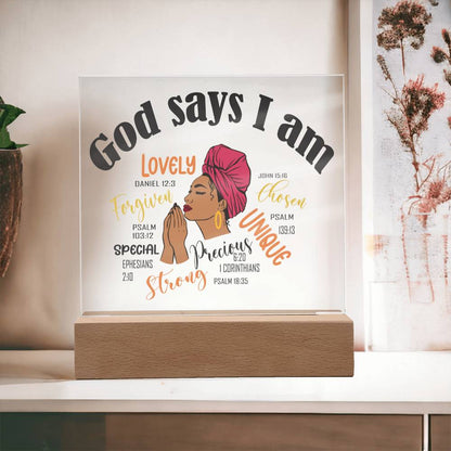 God Says I Am Affirmation Acrylic Plaque