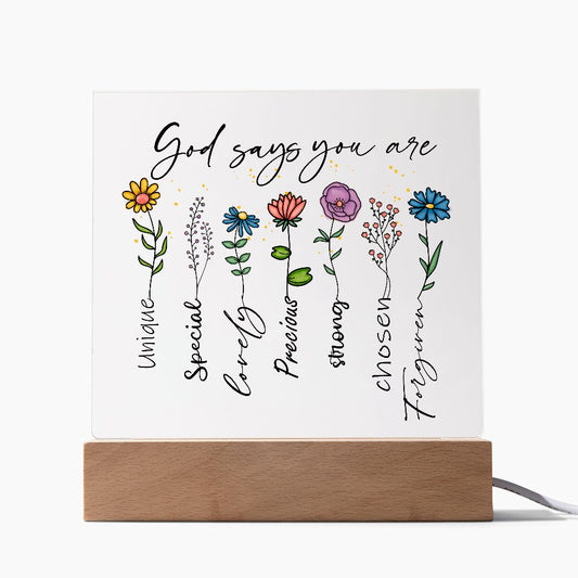 God Says You Are Flowers Affirmation Night Light