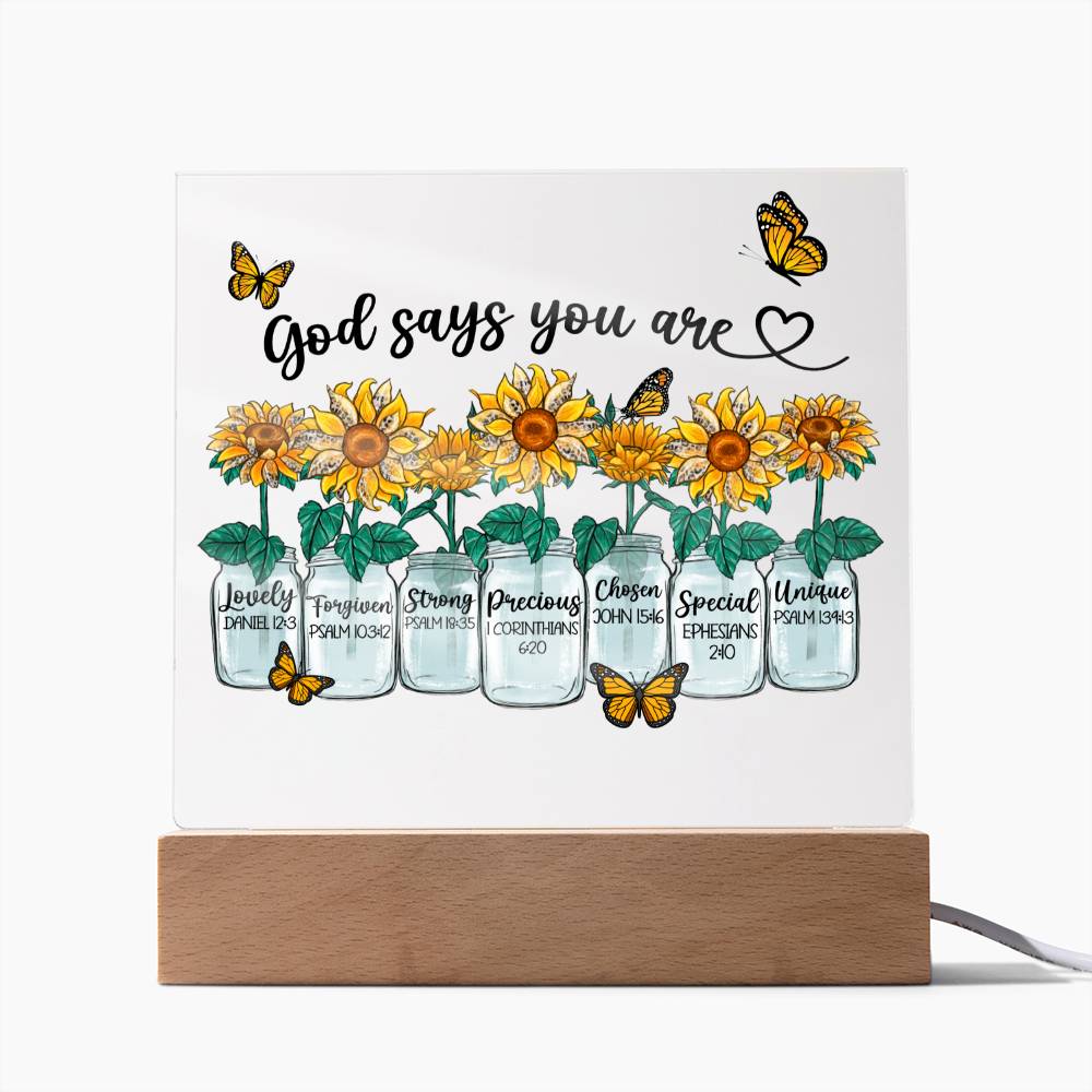 God Says You Are Sunflowers + Butterflies Acrylic Plaque
