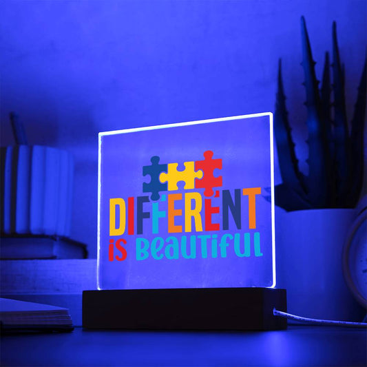 Different Is Beautiful LED Acrylic Plaque - Autism Awareness