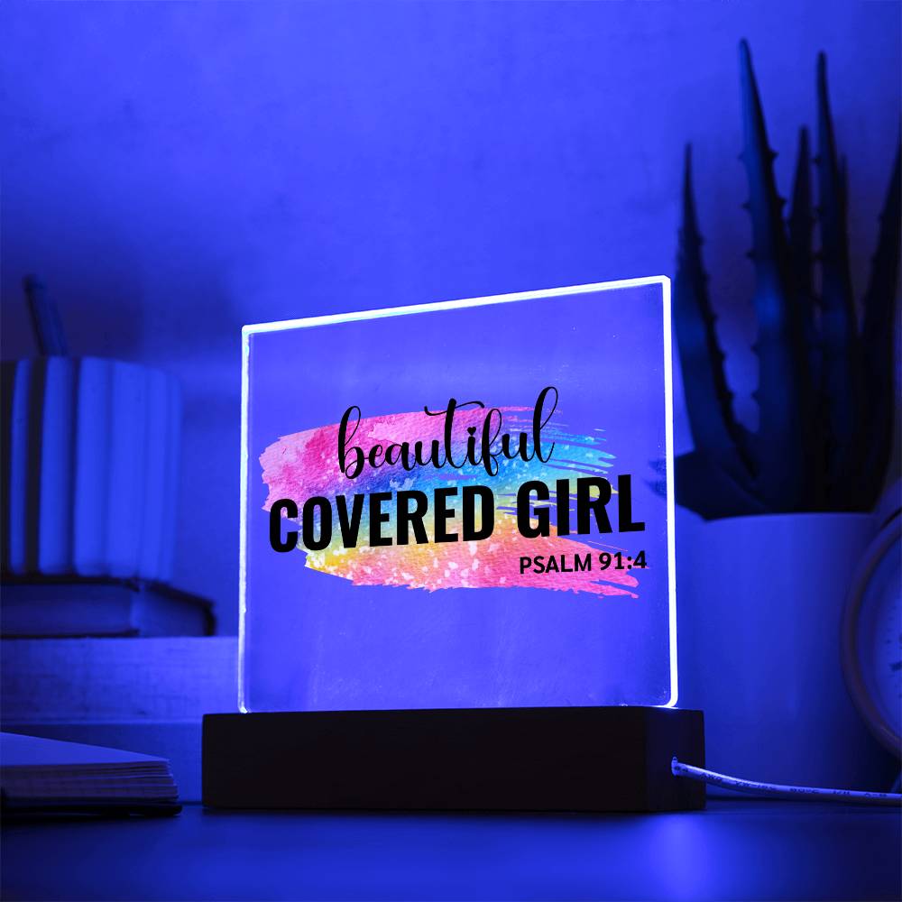 Beautiful Covered Girl  - Psalm 91:4 Acrylic Plaque