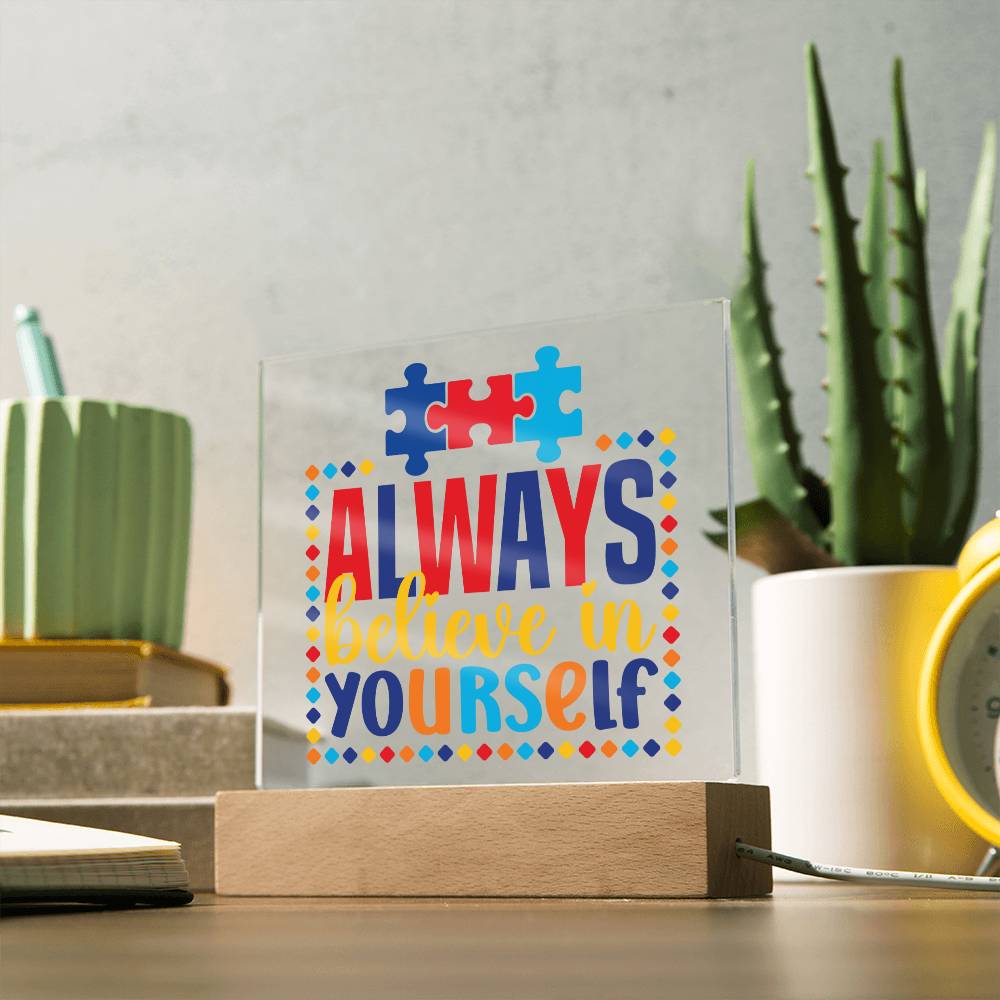 Always Believe In Yourself LED Acrylic Plaque - Autism Awareness